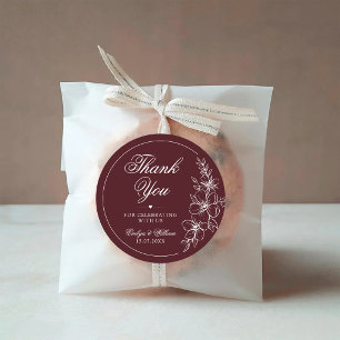 Elegant Modern Calligraphy Floral Burgundy Wedding Classic Round Sticker