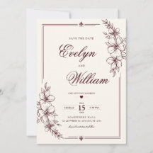 Elegant Modern Calligraphy Floral Burgundy Wedding