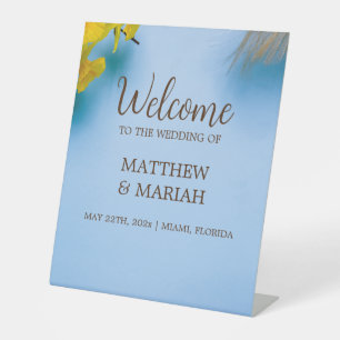 Elegant modern Calligraphy Floral Wedding Welcome Pedestal Sign