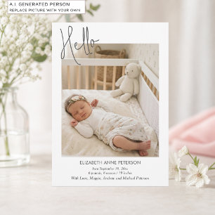 Elegant Modern Calligraphy Hello Baby Photo Birth Announcement