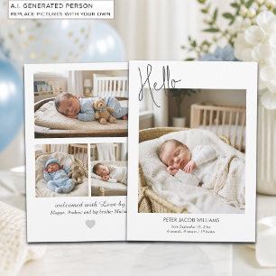 Elegant Modern Calligraphy Hello Baby Photo Birth Announcement
