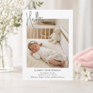 Elegant Modern Calligraphy Hello Baby Photo Birth  Announcement