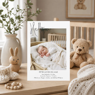 Elegant Modern Calligraphy Hello Baby Photo Birth  Announcement
