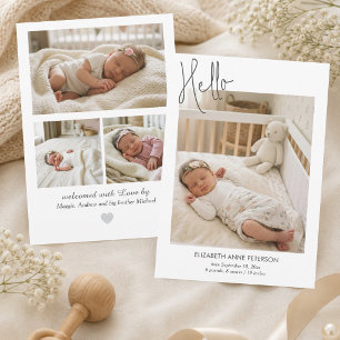 Elegant Modern Calligraphy Hello Baby Photo Birth  Announcement