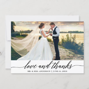 Elegant Modern Calligraphy Love Thanks Wedding Thank You Card