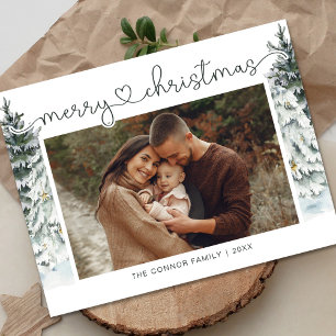 Elegant Modern Calligraphy Merry Christmas Photo Postcard