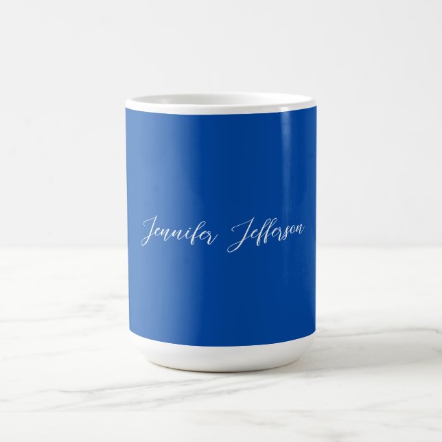 Elegant Modern Calligraphy Name Professional Blue Coffee Mug (Center)