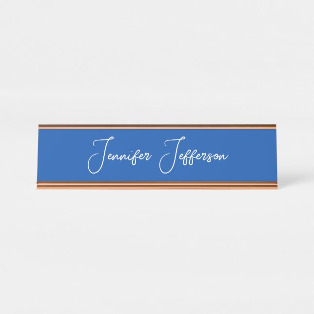 Elegant Modern Calligraphy Name Professional Blue Desk Name Plate (Front)