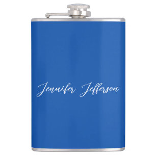 Elegant Modern Calligraphy Name Professional Blue Hip Flask
