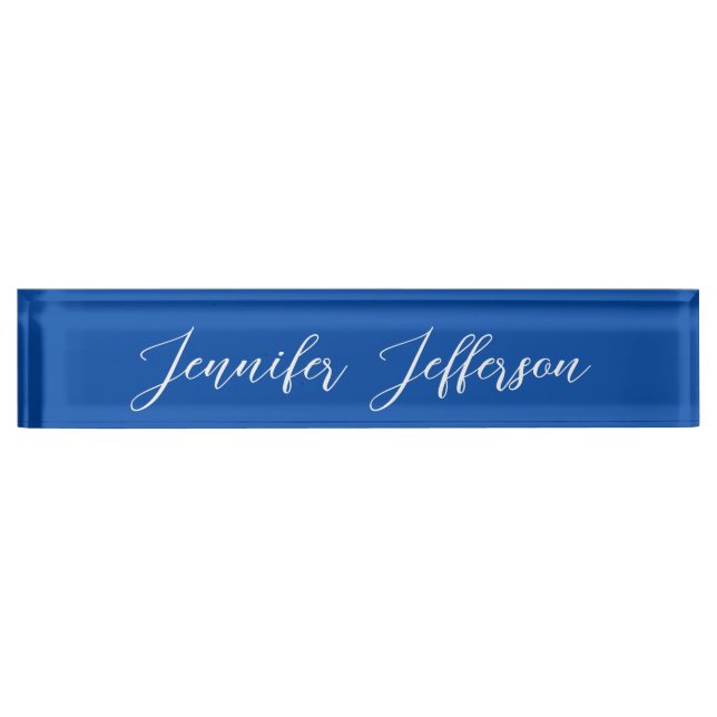 Elegant Modern Calligraphy Name Professional Blue Nameplate (Front)