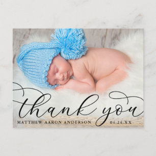 Elegant Modern Calligraphy New Baby Thank You B Postcard