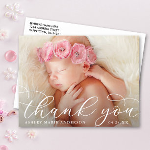 Elegant Modern Calligraphy New Baby Thank You Postcard