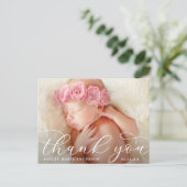 Elegant Modern Calligraphy New Baby Thank You Postcard (Standing Front)