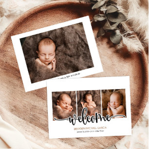 Elegant Modern Calligraphy newborn Baby Birth Announcement