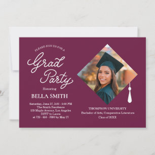 Elegant Modern Calligraphy Photo Graduation Party Invitation