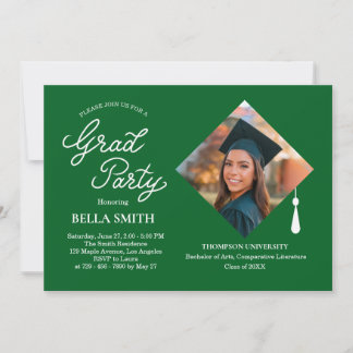 Elegant Modern Calligraphy Photo Graduation Party Invitation