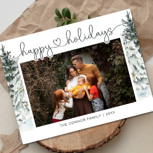 Elegant Modern Calligraphy Photo Holiday Greeting Postcard