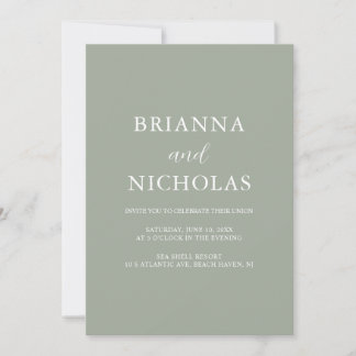 Elegant Modern Calligraphy Sage Green Wedding Invitation