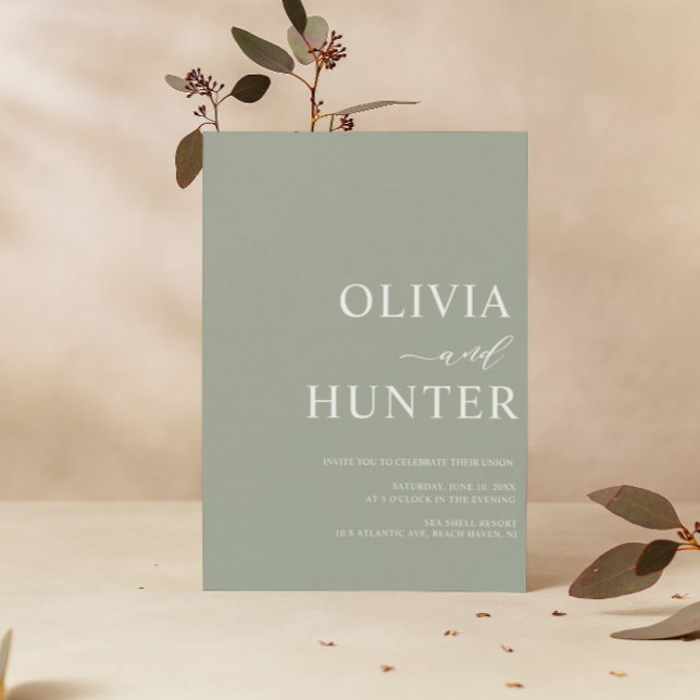 Elegant Modern Calligraphy Sage Green Wedding  Invitation (Creator Uploaded)
