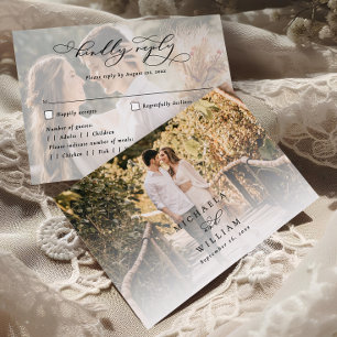 Elegant Modern Calligraphy Script 2-Photo Wedding RSVP Card