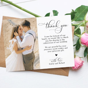 Elegant Modern Calligraphy Script 2 Photo Wedding Thank You Card