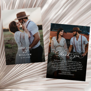 Elegant Modern Calligraphy Script 2-Photo Wedding Thank You Card