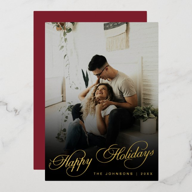 Elegant Modern Calligraphy Script Christmas Photo (Front/Back)