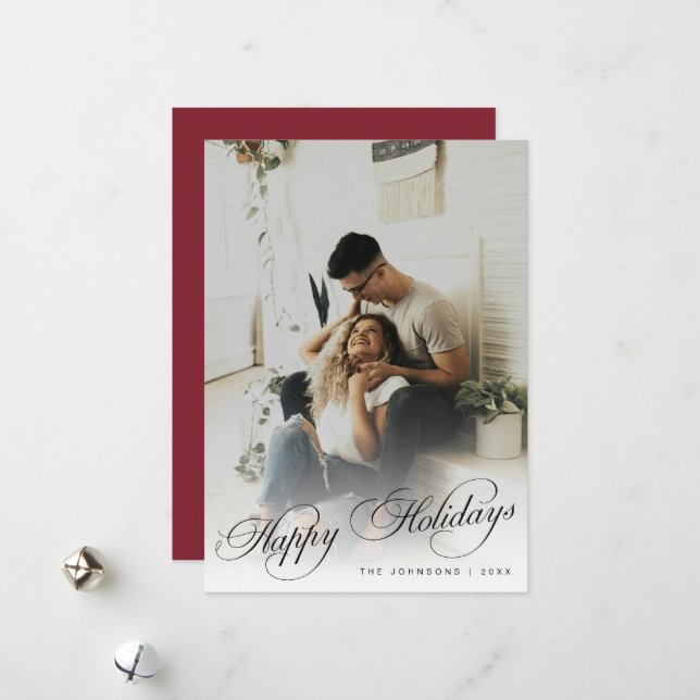 Elegant Modern Calligraphy Script Christmas Photo Holiday Card (Front/Back In Situ)