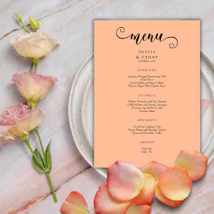 Elegant Modern Calligraphy Script Peach Wedding Menu