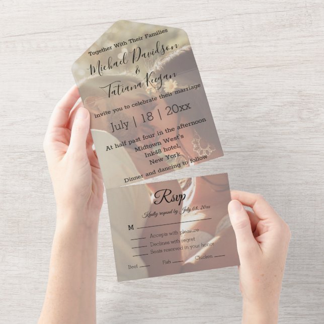 elegant modern calligraphy wedding day photo all in one invitation (Tearaway)
