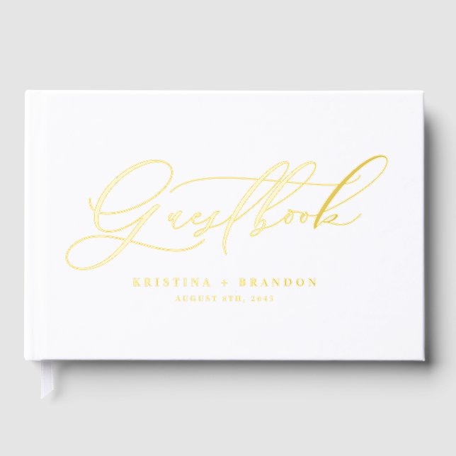 Elegant Modern Calligraphy Wedding Guest Book (Front)
