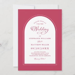 Elegant Modern Calligraphy Wedding Magenta Red Invitation