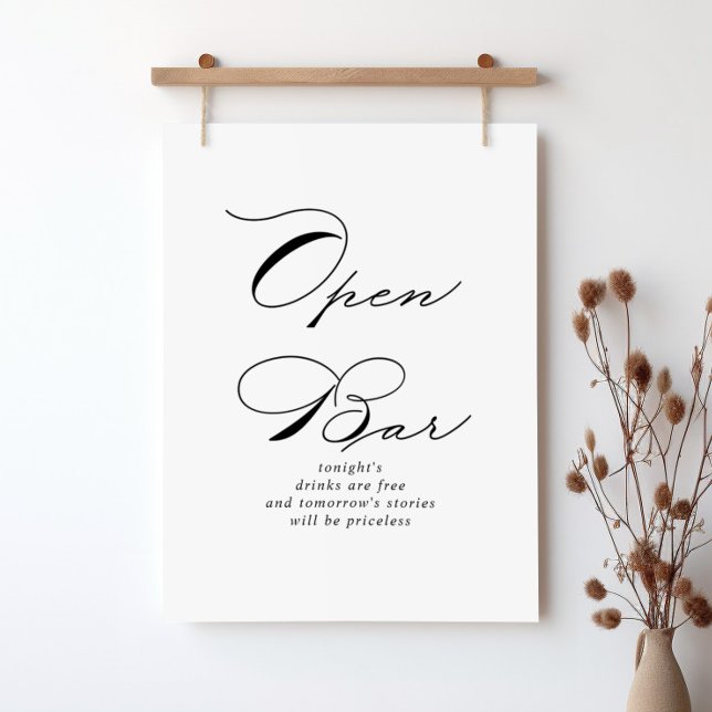 Elegant Modern Calligraphy Wedding Open Bar Sign (Creator Uploaded)