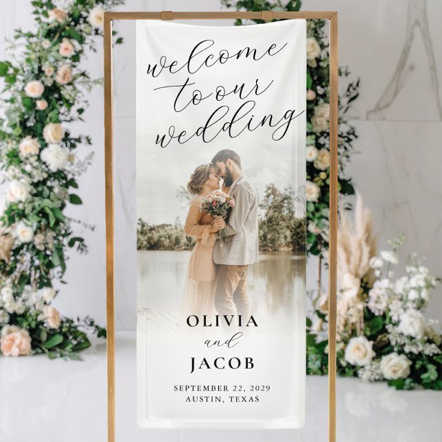Elegant Modern Calligraphy Welcome Photo Wedding Banner (Creator Uploaded)