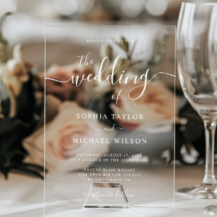 Elegant Modern Calligraphy White Wedding Acrylic Invitations