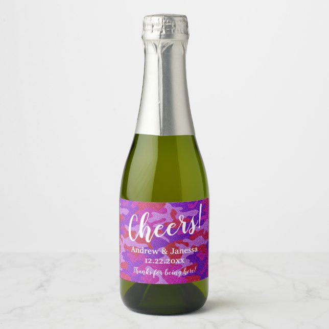 Elegant Modern Camouflage Glitter Party Wedding Sparkling Wine Label (Front)