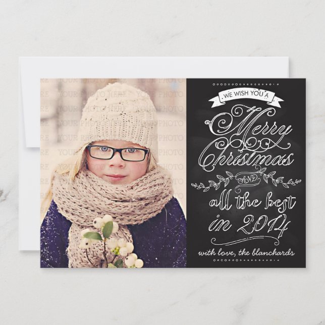 Elegant Modern Chalkboard Christmas Photo Card (Front)