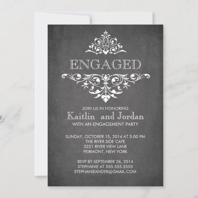 Elegant Modern Chalkboard Engagement Party Invitation (Front)