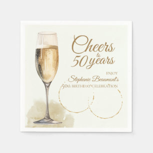 Elegant Modern Champagne Cheers 50th Birthday Napkin