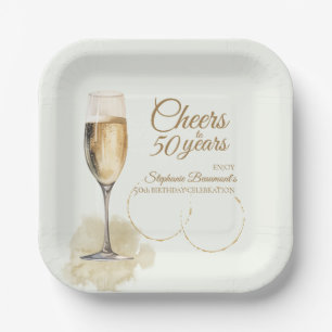 Elegant Modern Champagne Cheers 50th Birthday Paper Plate
