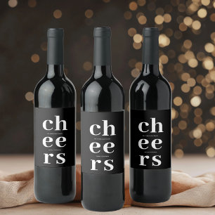 Elegant Modern Cheers   Minimalist Black  Wine Label