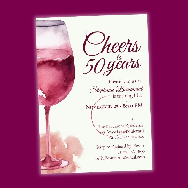 Elegant Modern Cheers Red Wine 50th Birthday Party Invitation (Creator Uploaded)