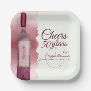 Elegant Modern Cheers Red Wine 50th Birthday Party Paper Plate