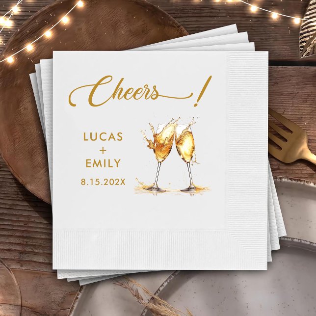 Elegant Modern Cheers Script Glasses Wedding Napkin (Creator Uploaded)
