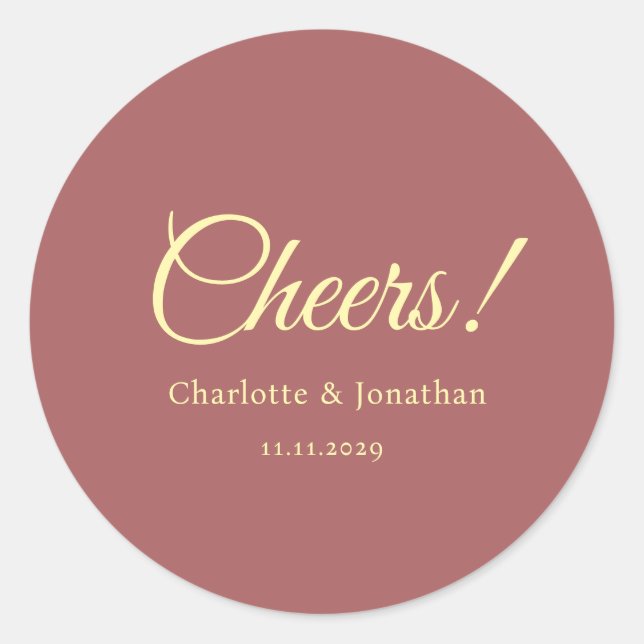 Elegant modern cheers script minimalist wedding classic round sticker (Front)