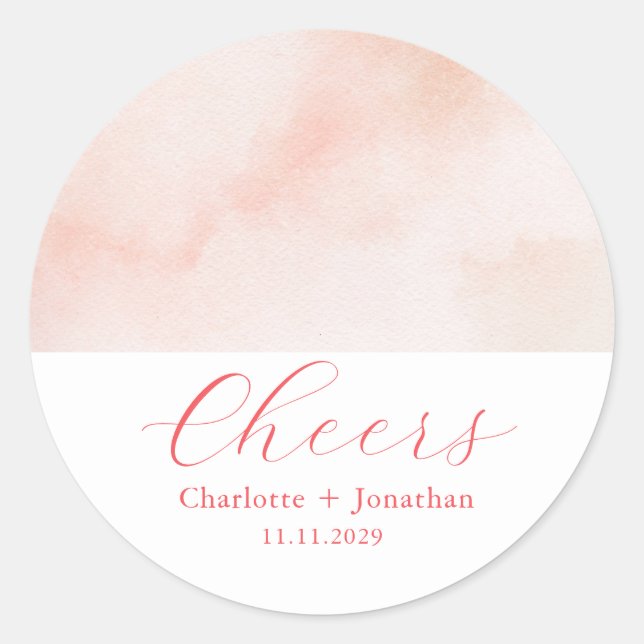 Elegant modern cheers script minimalist wedding classic round sticker (Front)