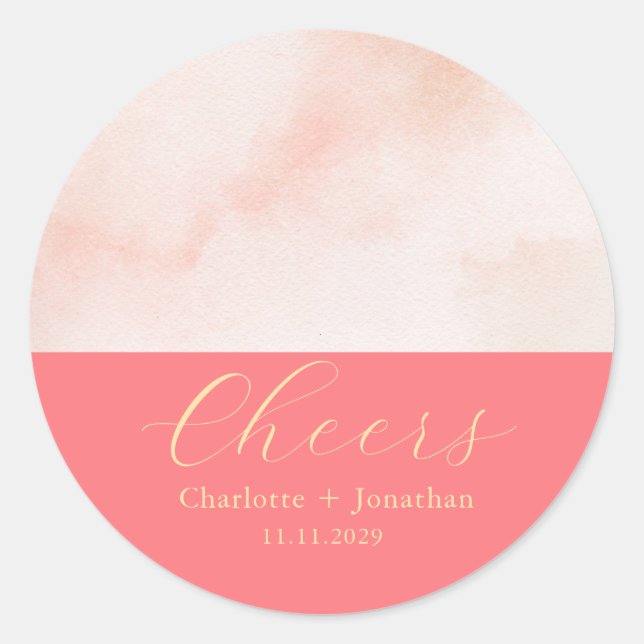 Elegant modern cheers script minimalist wedding classic round sticker (Front)