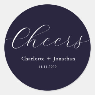 Elegant modern cheers script minimalist wedding classic round sticker