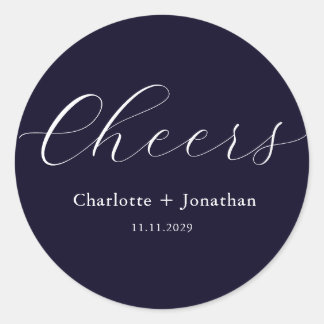 Elegant modern cheers script minimalist wedding classic round sticker
