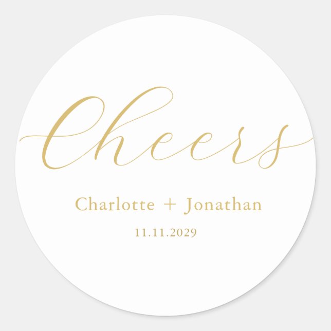 Elegant modern cheers script minimalist wedding classic round sticker (Front)